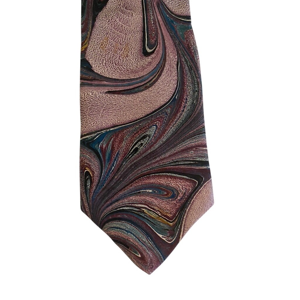 Marblesque Mens Necktie Purple Burgundy Teal Marble Swirl Psychedelic Art Tie